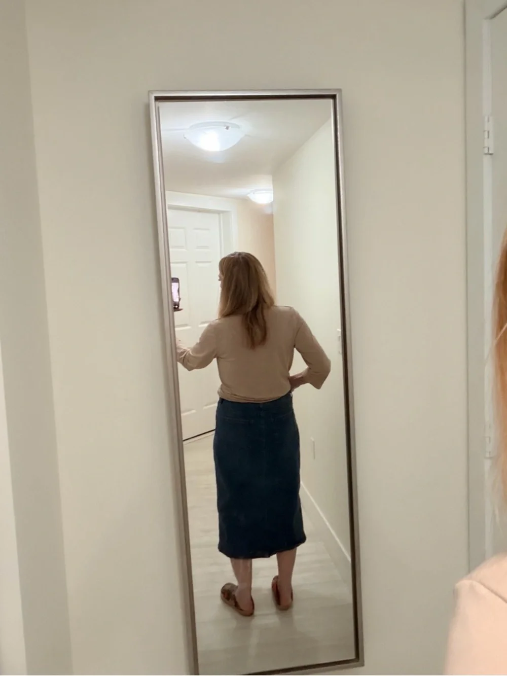 Canon Dark Blue Denim Midi Skirt with Front Slit - Picture 2 of 7